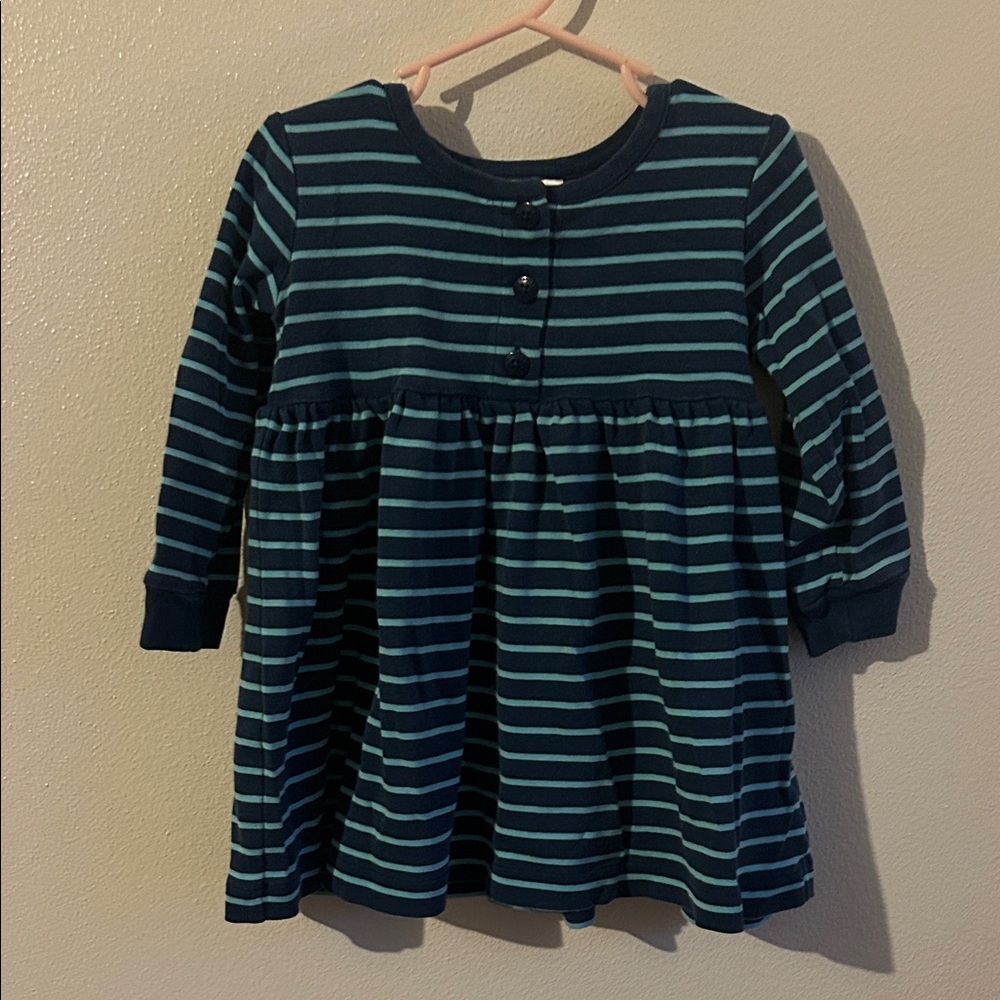 Hannah Andersson  Blue Striped Long Sleeve 3 Button Front Striped Dress